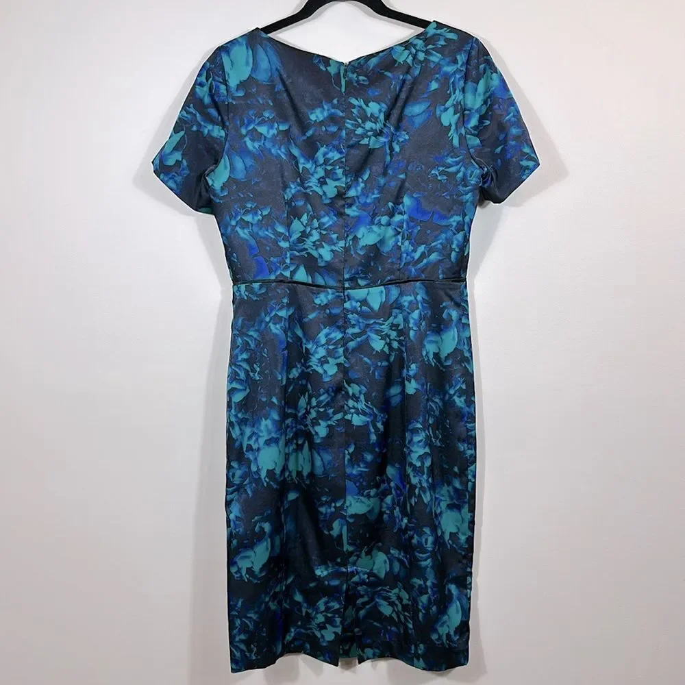 Tahari Floral Dark Sheath Shortsleeves Fairy Office Church Women Dress Size 10